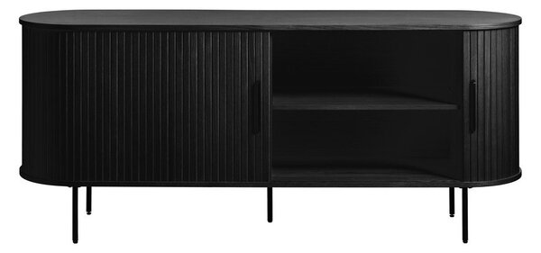 Crna niska komoda u dekoru hrasta s kliznim vratima 76x180 cm Nola – Unique Furniture