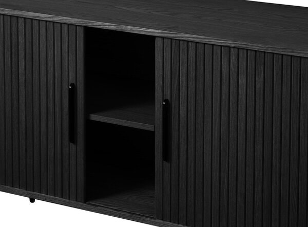 Crna niska komoda u dekoru hrasta s kliznim vratima 76x180 cm Nola – Unique Furniture