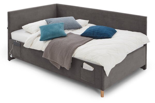 Antracitno sivi podstavljeni kutni dječji krevet s prostorom za odlaganje s podnicom 90x200 cm Cool – Meise Möbel