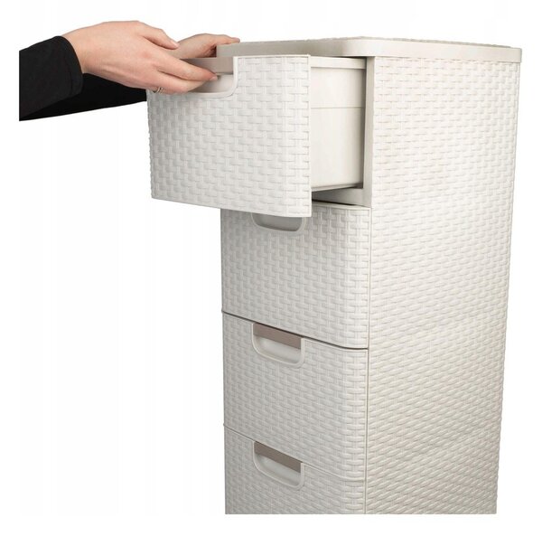 Krem plastični visok kupaonski ormarić 33x79 cm Rattan – Curver