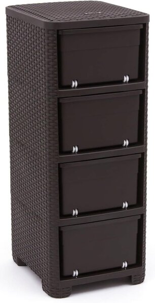 Tamno smeđi plastični visok kupaonski ormarić 33x79 cm Rattan – Curver