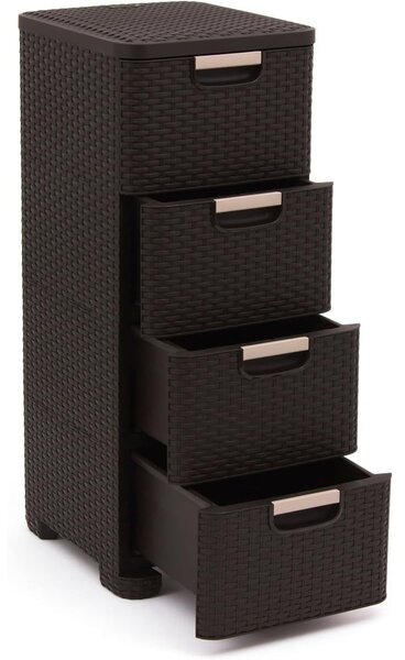 Tamno smeđi plastični visok kupaonski ormarić 33x79 cm Rattan – Curver