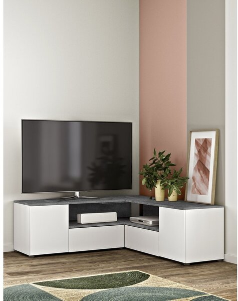 Bijela/siva TV komoda u betonskom dekoru 130x46 cm Angle – TemaHome