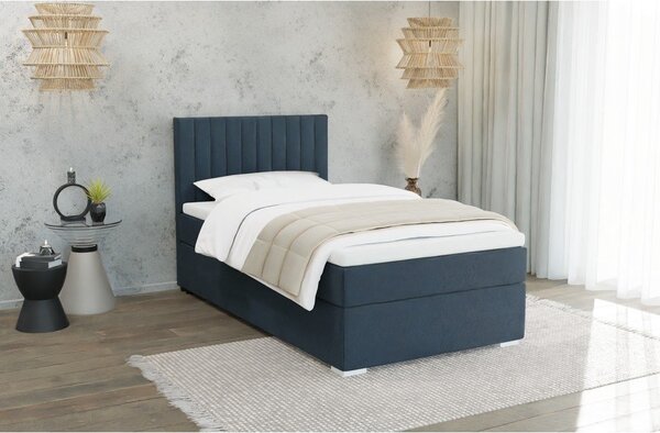 Tamno plavi tapecirani krevet s prostorom za pohranu s podnicom 100x200 cm Bunny – Ropez