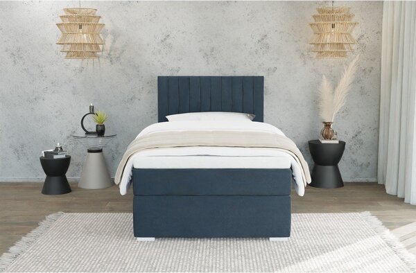 Tamno plavi tapecirani krevet s prostorom za pohranu s podnicom 100x200 cm Bunny – Ropez