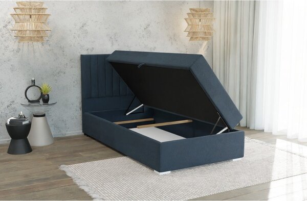 Tamno plavi tapecirani krevet s prostorom za pohranu s podnicom 100x200 cm Bunny – Ropez