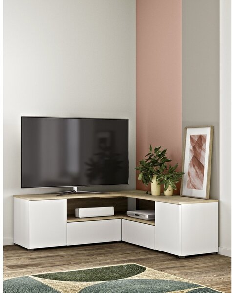 Bijela/u prirodnoj boji TV komoda u dekoru hrasta 130x46 cm Angle – TemaHome