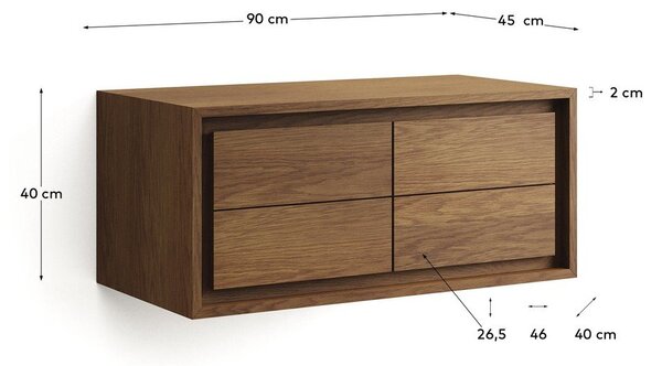 Tamno smeđi zidni ormarić za ispod umivaonika od masivne tikovine 90x40 cm Kenta – Kave Home