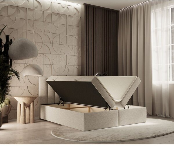 Bež boxspring krevet s prostorom za pohranu 180x200 cm Novento – Maison de Rêve