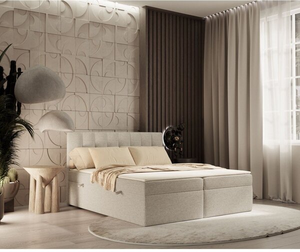 Bež boxspring krevet s prostorom za pohranu 180x200 cm Novento – Maison de Rêve