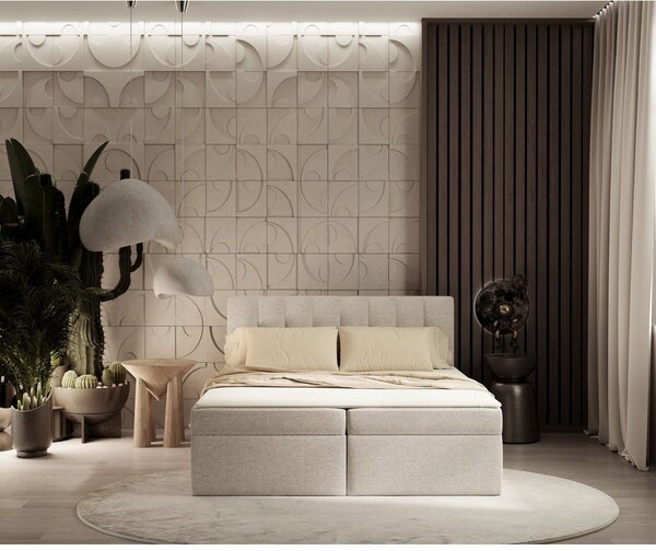 Bež boxspring krevet s prostorom za pohranu 180x200 cm Novento – Maison de Rêve