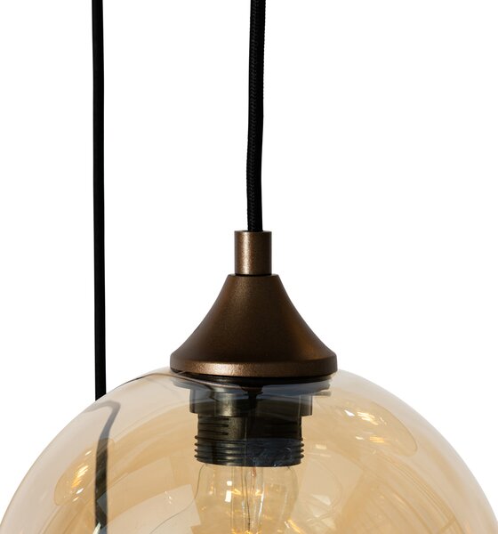 Smart Pendant Lamp Dark Bronze with Amber Glass Oval 8-Lights Incl. 8 Wifi G95 - Sandra