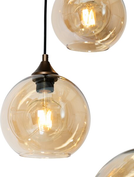 Smart Pendant Lamp Dark Bronze with Amber Glass Oval 8-Lights Incl. 8 Wifi G95 - Sandra