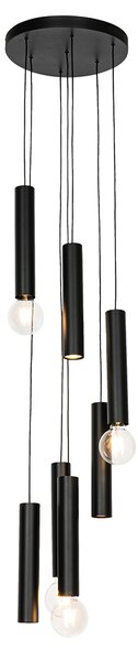 Dizajnerska viseća lampa crna okrugla sa 7 svjetala - Tuba