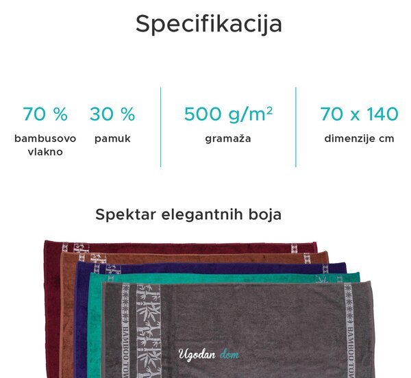 Bambus ručnik BAMBOO 70x140 cm vinska crvena, 70% bambus | 30% pamuk