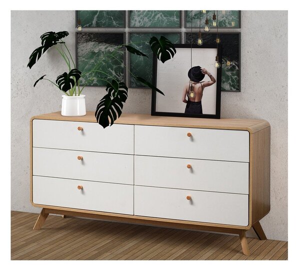 Bijela/u prirodnoj boji niska komoda u dekoru hrasta 150x74 cm Caitlin – Støraa