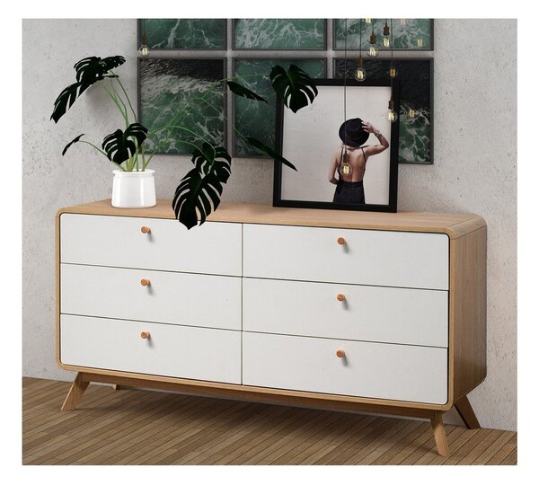 Bijela/u prirodnoj boji niska komoda u dekoru hrasta 150x74 cm Caitlin – Støraa