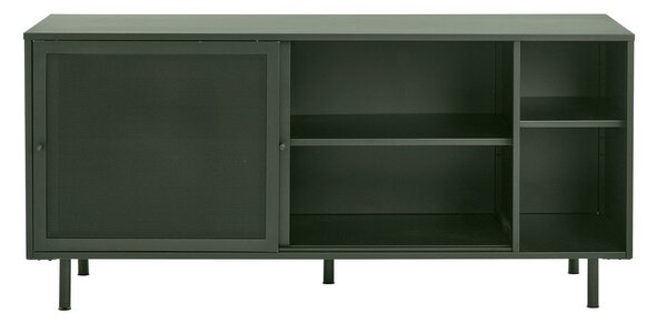 Tamno zelena metalna niska komoda s kliznim vratima 160x75 cm Veep – Unique Furniture