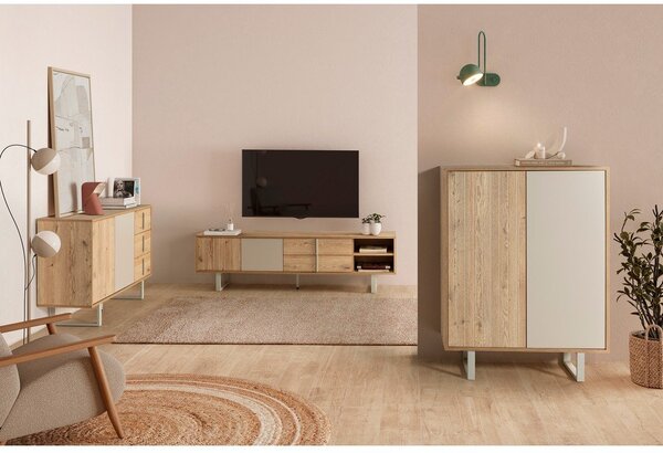 Siva/u prirodnoj boji niska komoda u dekoru hrasta 180x80 cm Millay – Marckeric