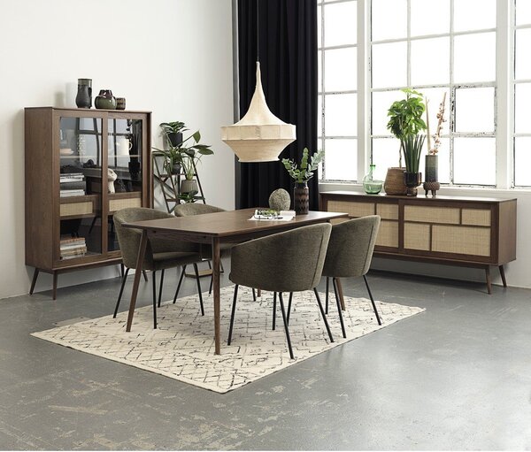 Tamno smeđa niska komoda u dekoru hrasta s kliznim vratima 180x80 cm Barrali – Unique Furniture
