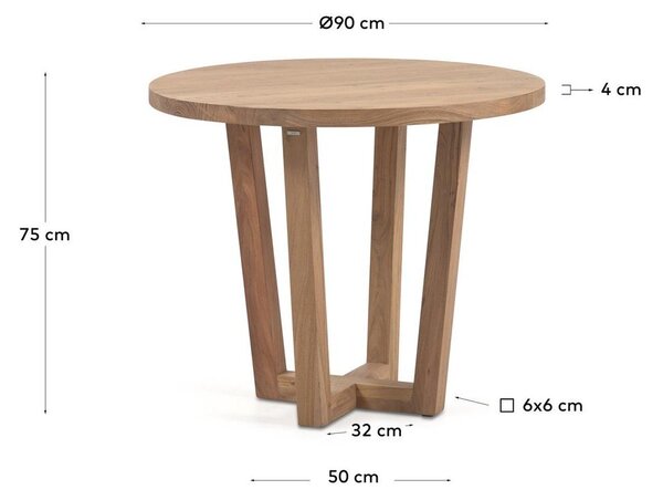 Okrugli blagovaonski stol od masivnog bagrema u prirodnoj boji ø 90 cm Nahla – Kave Home