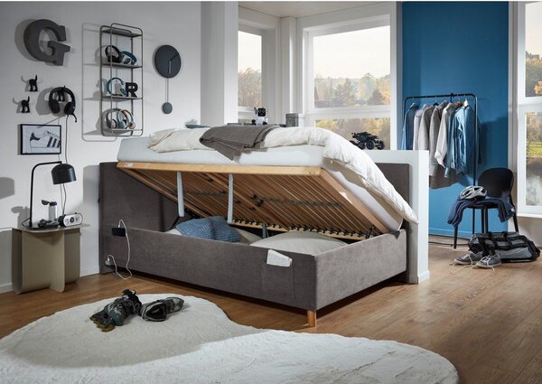 Antracitno sivi podstavljeni kutni dječji krevet s prostorom za odlaganje s podnicom 90x200 cm Cool – Meise Möbel