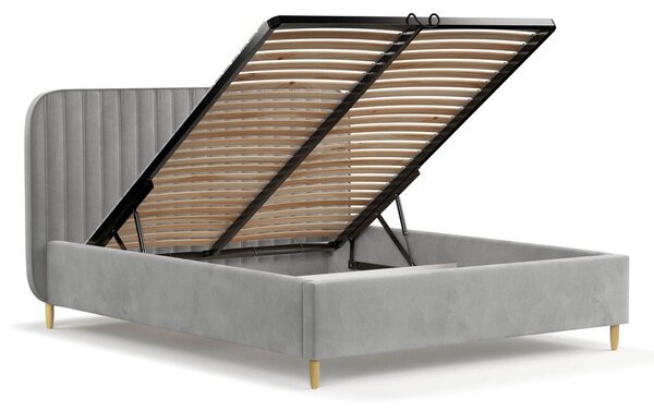 Sivi tapecirani bračni krevet s prostorom za pohranu s podnicom 180x200 cm Noto – Maison de Rêve