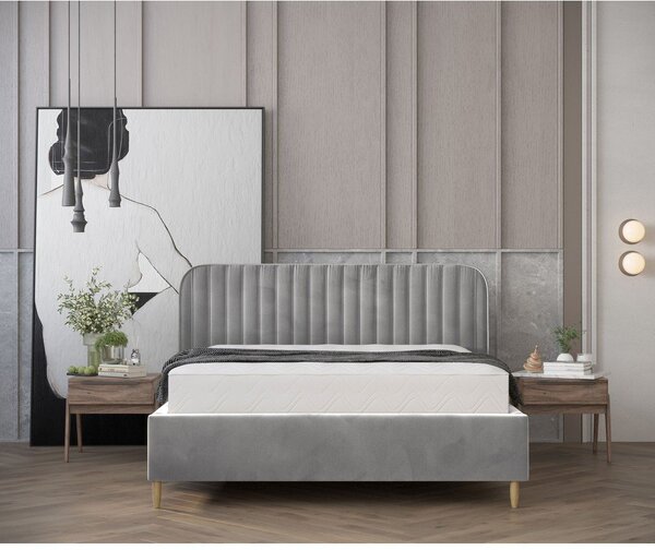 Sivi tapecirani bračni krevet s prostorom za pohranu s podnicom 180x200 cm Noto – Maison de Rêve
