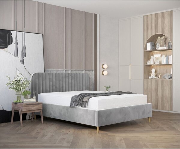 Sivi tapecirani bračni krevet s prostorom za pohranu s podnicom 180x200 cm Noto – Maison de Rêve