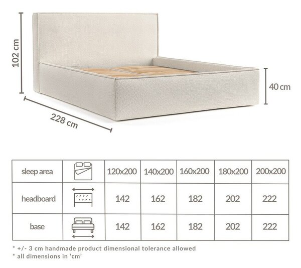 Bež tapecirani bračni krevet s prostorom za odlaganje s podnicom 180x200 cm Lounge L – Maison de Rêve