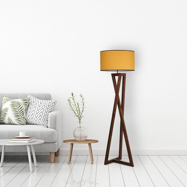 Senf žuta/smeđa stojeća svjetiljka s tekstilnim sjenilom (visina 149 cm) Maçka – Opviq lights