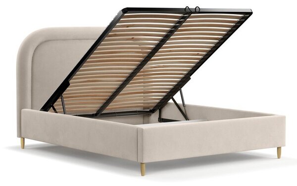 Bež tapecirani bračni krevet s prostorom za pohranu s podnicom 180x200 cm Mija – Maison de Rêve
