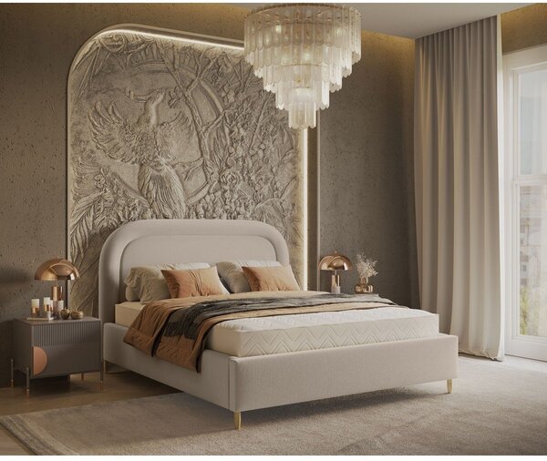 Bež tapecirani bračni krevet s prostorom za pohranu s podnicom 180x200 cm Mija – Maison de Rêve