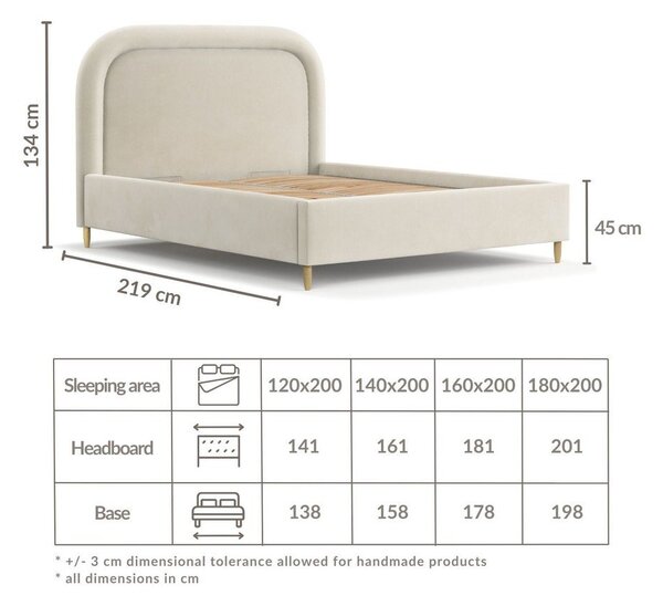 Bež tapecirani bračni krevet s prostorom za pohranu s podnicom 180x200 cm Mija – Maison de Rêve