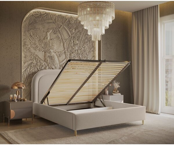 Bež tapecirani bračni krevet s prostorom za pohranu s podnicom 180x200 cm Mija – Maison de Rêve