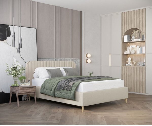 Bež tapecirani bračni krevet s prostorom za pohranu s podnicom 180x200 cm Noto – Maison de Rêve
