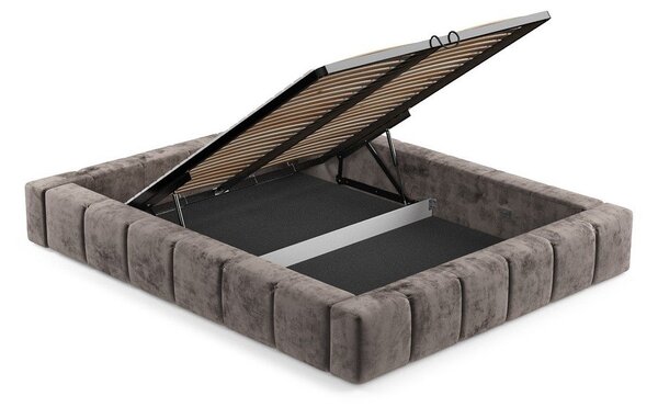 Smeđi tapecirani bračni krevet s prostorom za pohranu s podnicom 160x200 cm Aruba L – Maison de Rêve