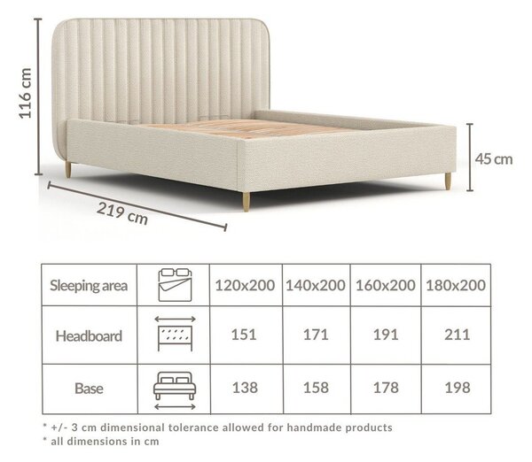 Bež tapecirani bračni krevet s prostorom za pohranu s podnicom 180x200 cm Noto – Maison de Rêve