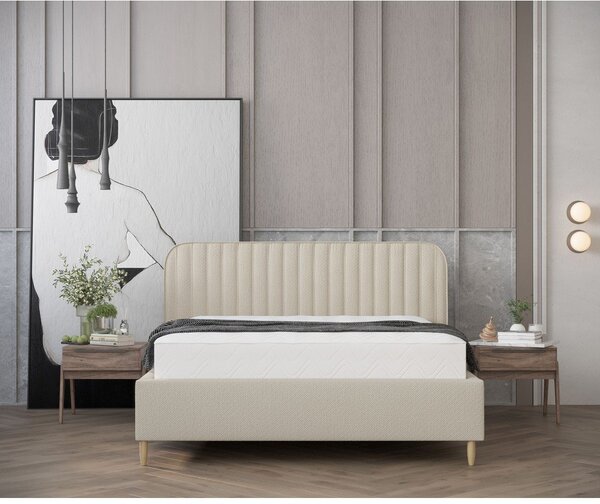 Bež tapecirani bračni krevet s prostorom za pohranu s podnicom 180x200 cm Noto – Maison de Rêve