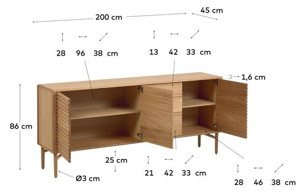 Niska komoda u dekoru hrasta u prirodnoj boji 200x86 cm Lenon – Kave Home
