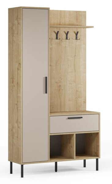 Krem/u prirodnoj boji set za hodnik u dekoru hrasta 108x195x35 cm Heidy – Marckeric