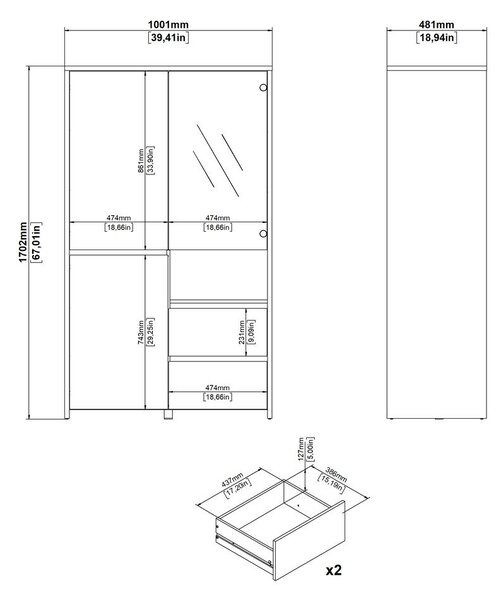 Bijela/u prirodnoj boji vitrina u dekoru hrasta 100x170x48 cm Next – Tvilum