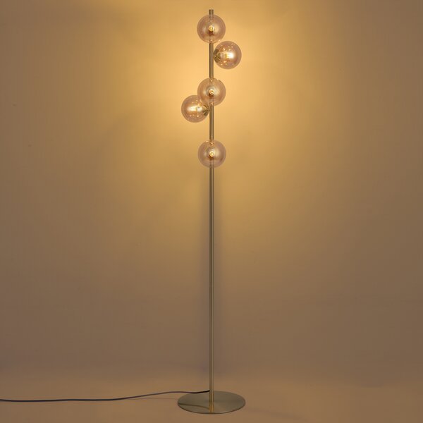 Art Deco vloerlamp messing met amber glas 5-lichts - Ryan