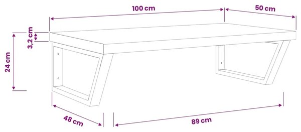 Polica za Lavabo - Umivaonik s prirodnim rubom montirana na zid - Izbijeljena i crna 100 x 50 x 24 cm Četvrtasto