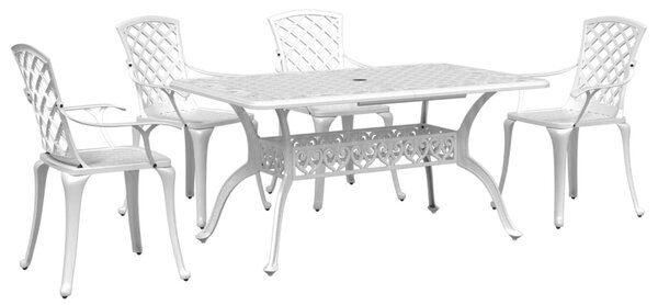 5-dijelni vrtni blagovaonski set bijeli lijevani aluminij - Bijela / N/A