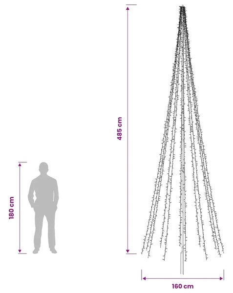 LED božićno drvce 485 cm 3000 LED lampica Topla bijela Čelik - 485 cm