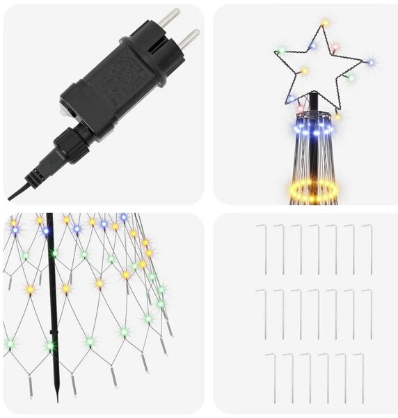 LED božićno drvce 180 cm 230 LED lampica Višebojno Željezo Crna - Šareni 180 cm