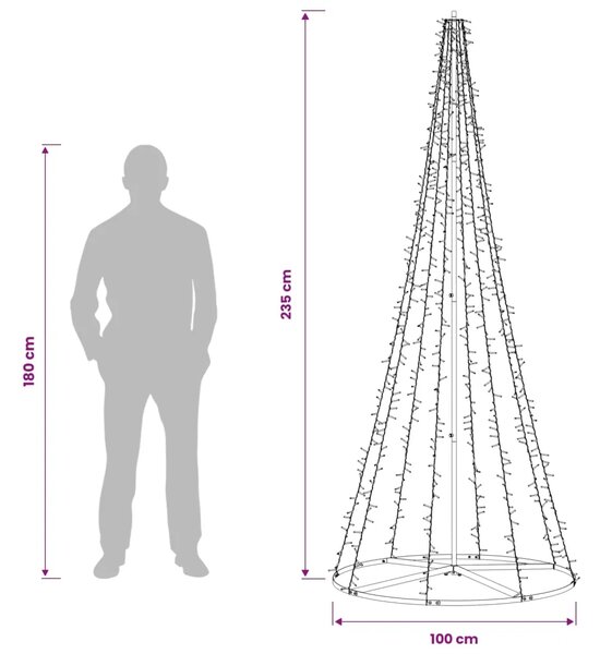 LED božićno drvce 235 cm 1000 LED lampica Topla bijela Čelik - 235 cm