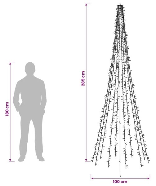 LED božićno drvce 285 cm 1550 LED lampica Topla bijela Čelik - 285 cm