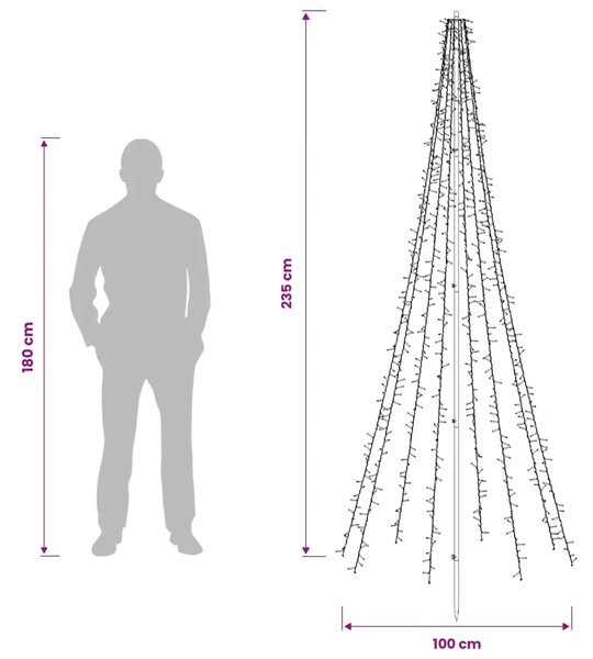 LED božićno drvce 235 cm 1000 LED lampica Topla bijela Čelik - 235 cm